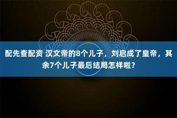 配先查配资 汉文帝的8个儿子，刘启成了皇帝，其余7个儿子最后结局怎样啦？