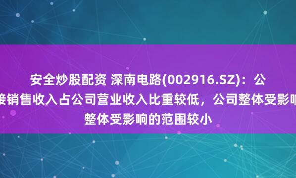 安全炒股配资 深南电路(002916.SZ)：公司对美国直接销售收入占公司营业收入比重较低，公司整体受影响的范围较小