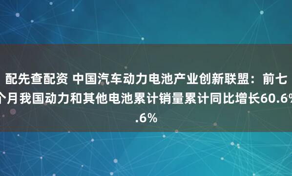配先查配资 中国汽车动力电池产业创新联盟：前七个月我国动力和其他电池累计销量累计同比增长60.6%